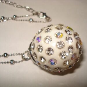 AB Rhinestone White Disco Ball Pendant Necklace Bling Bling!!